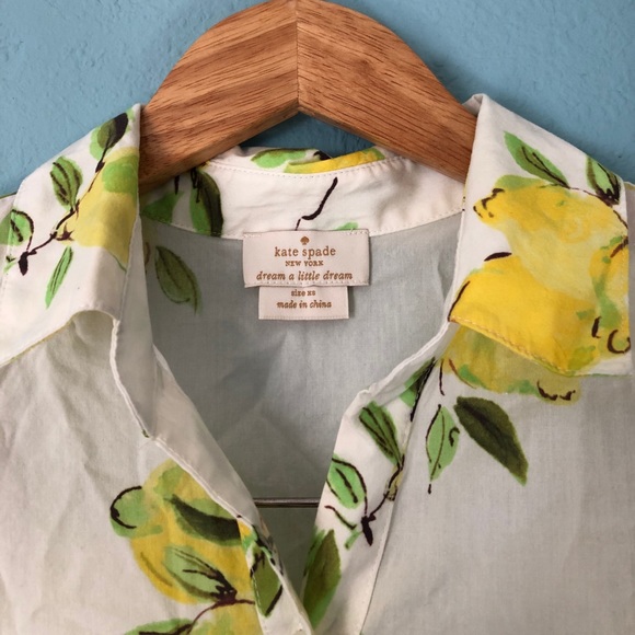 kate spade lemon peplum button up short sleeve top - Picture 2 of 5